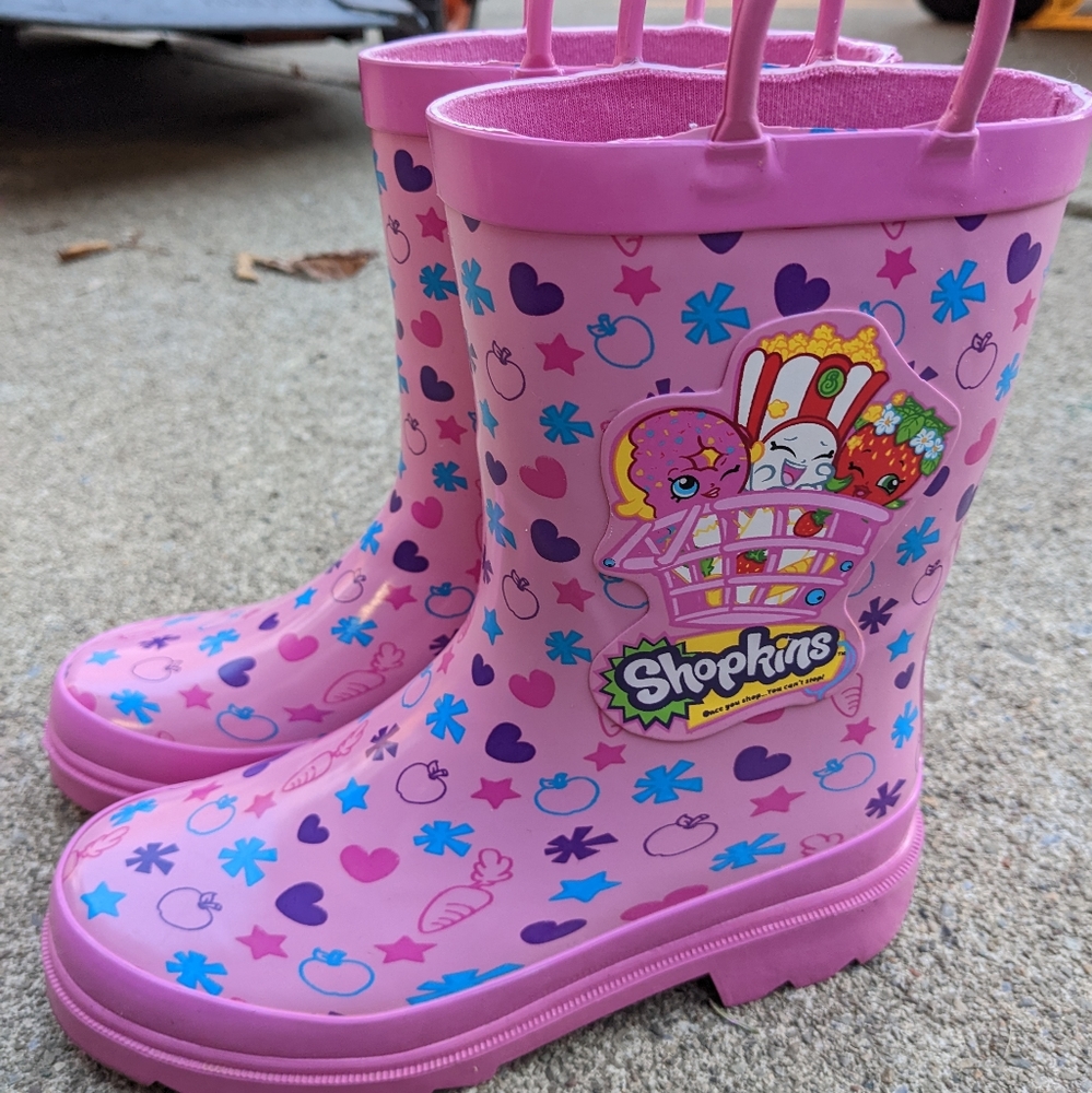 Shopkins Pink Tall Pull On Rain Boots Size 1